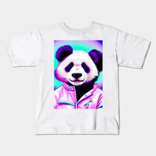 Vaporwave retro panda cosmonaut Kids T-Shirt